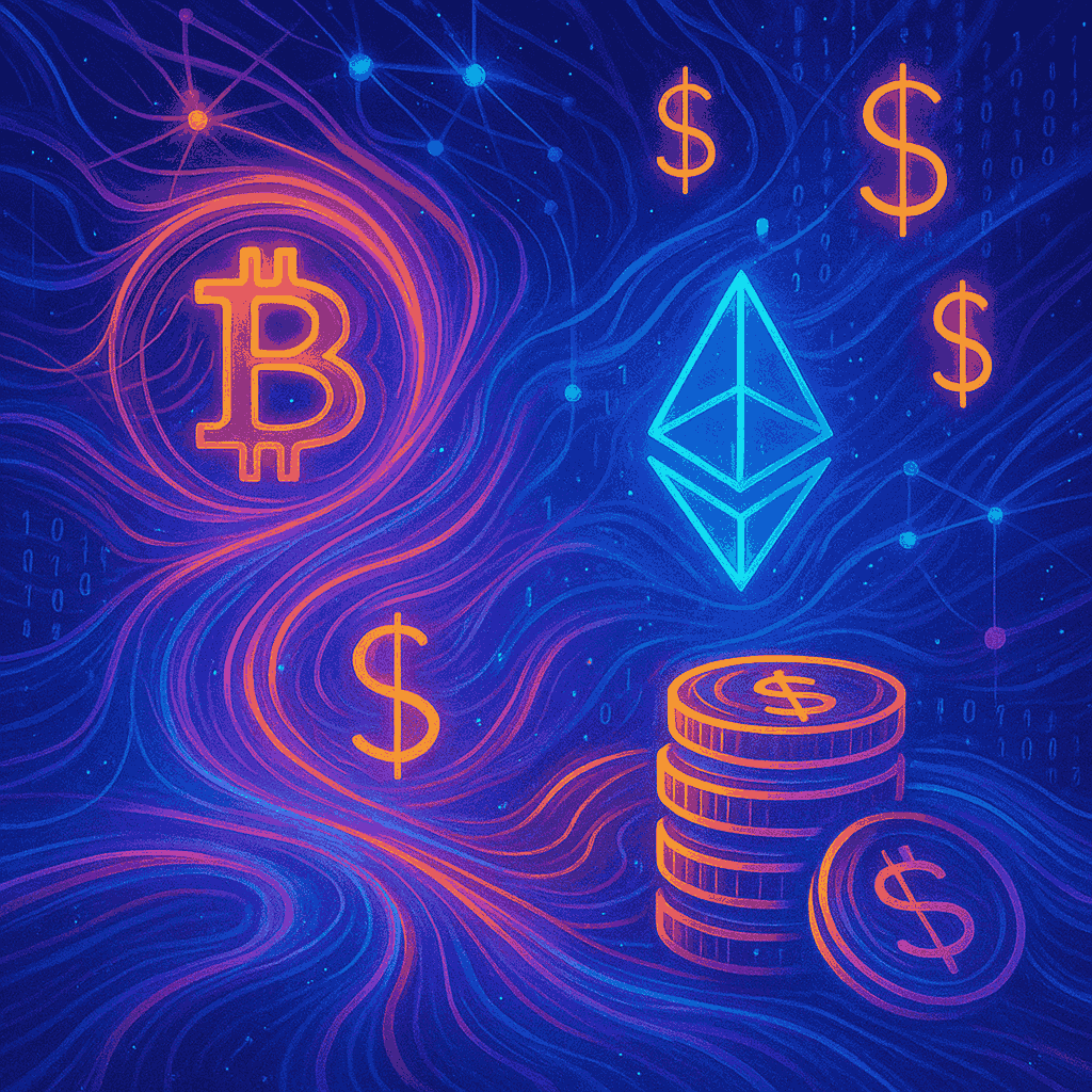 An abstract artistic image representing digital currency and online earnings